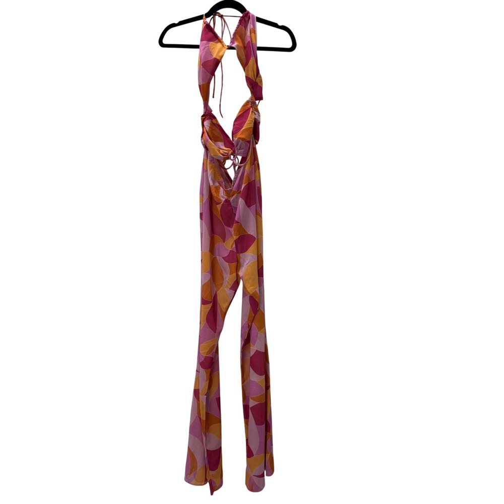 NWT Lovers and Friends Feeling Groovy Jumpsuit Pink Orange Halter Wide Leg S